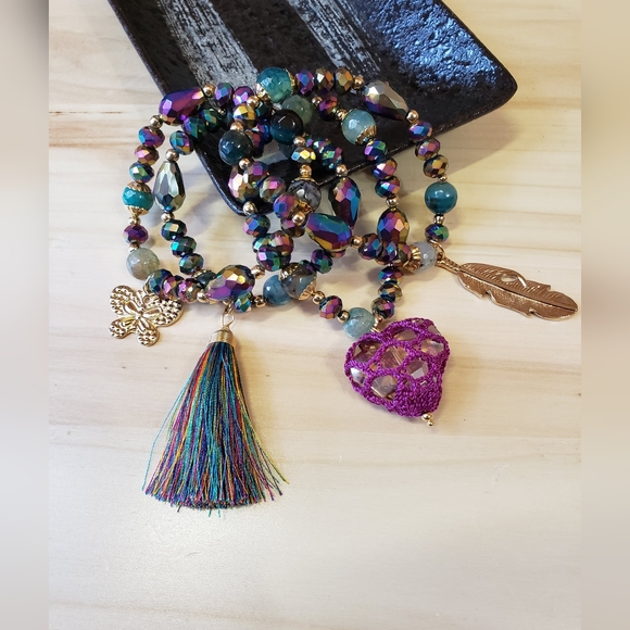 Gold Plated Agate Beaded Artisanal Stretchable Bracelets 3 Colors Options! - Picture 3 of 6